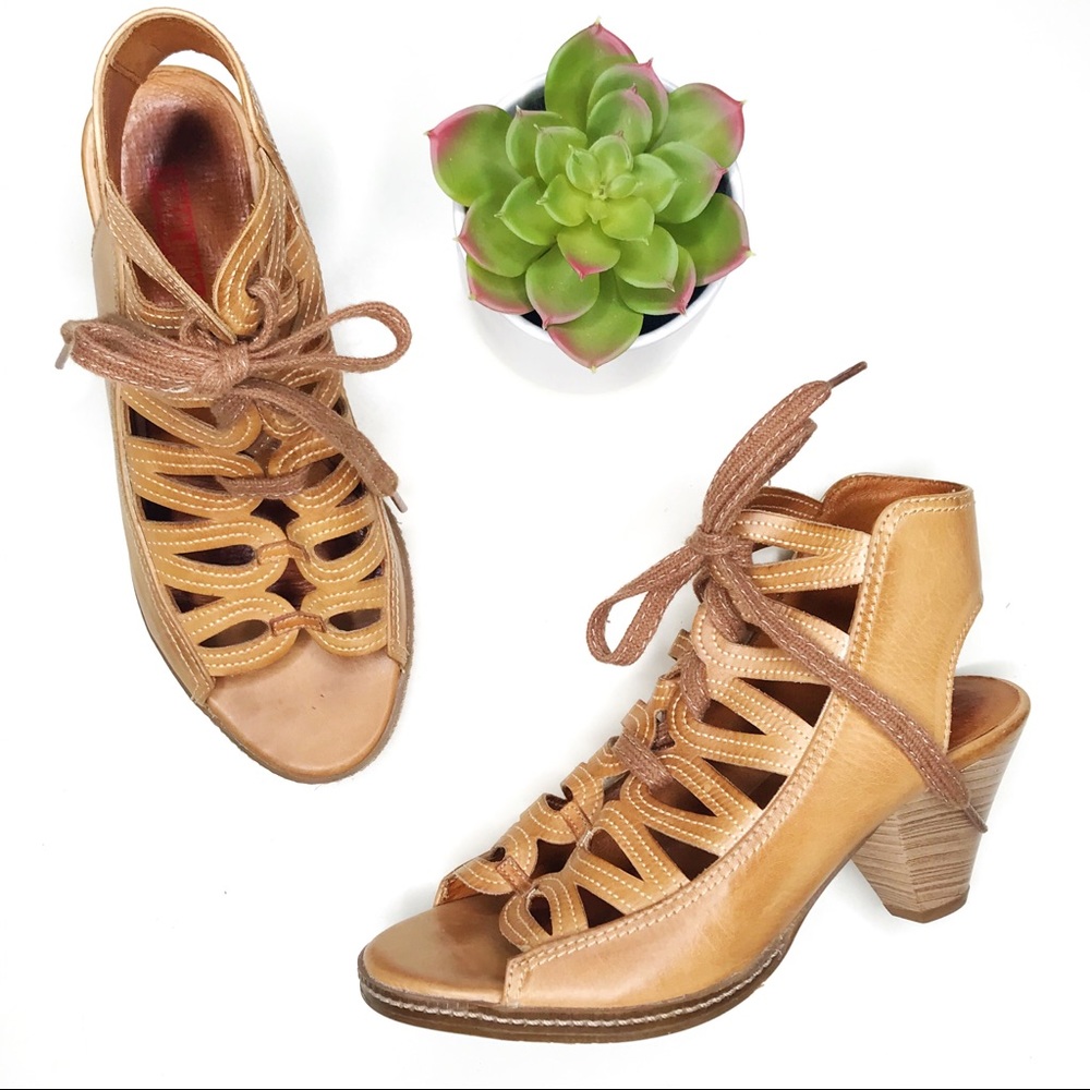 Pikolinos Tan Leather Cut Out Lace Up Heel Sandals